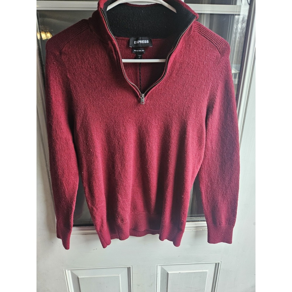 Express Womens XS Merino Wool Blend Mock Neck Quarter Zip Pullover Sweater Red